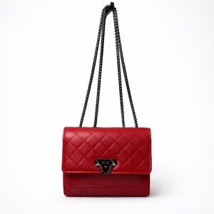 Red Quilted Chain Shoulder Bag | Structured Crossbody Purse
